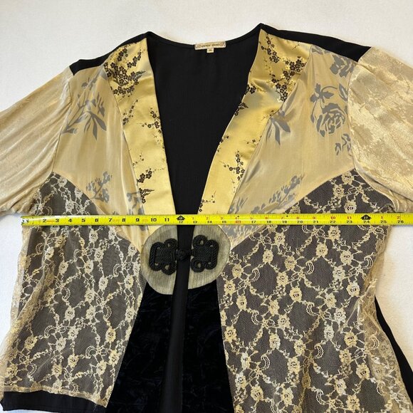 Spencer Alexis Y2K Kimono Top Size 2X Tan Black Floral Lace Velvet Fairy READ - Picture 12 of 16